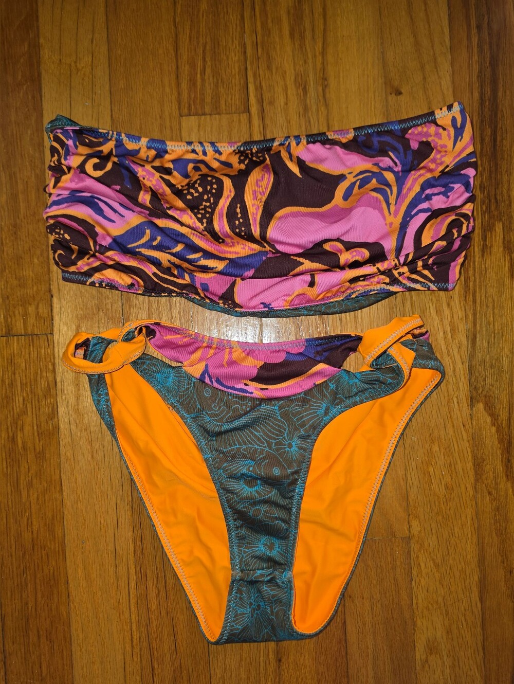 Victoria's Secret Pink, Orange & Blue Printed Bandeau Bikini